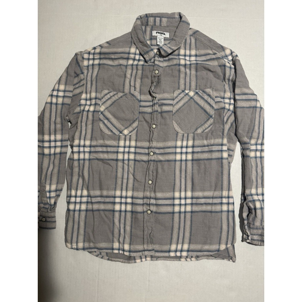 RSQ long‎ sleeve button up Flannel Plaid Blue White Grey, women's Large